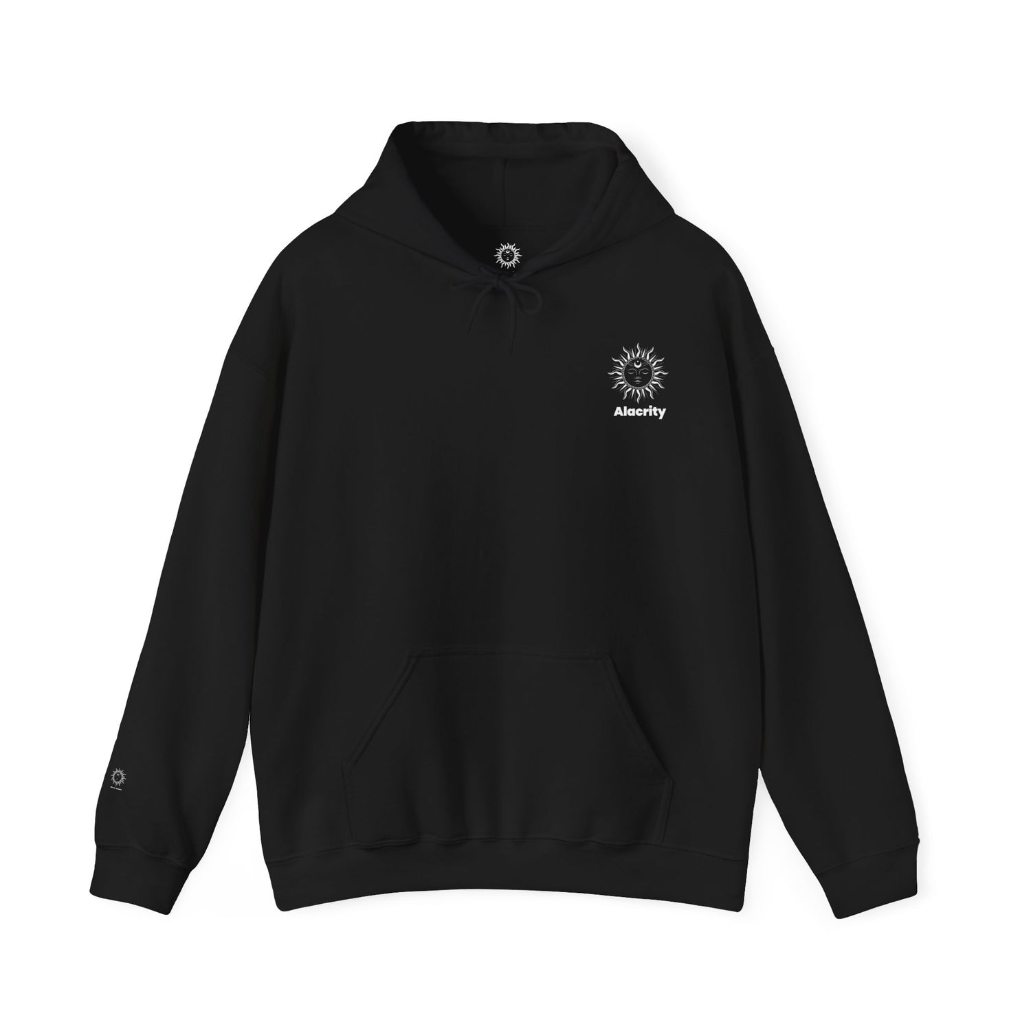 (Back Print) Alacrity Sun Designer Hoodie - Unisex Heavy Blend Sweatshirt with Alacrity Prints Logo, Cozy & Stylish - Black/Forest Green